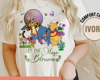 Camiseta Comfort Colors Winnie the Pooh "Que la magia florezca", Camiseta floral de Winnie the Pooh, Camiseta familiar del Festival del Jardín de Flores de Epcot de Disney