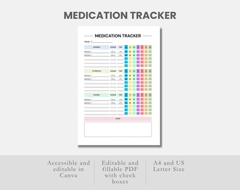 印刷可能な服薬トラッカー、服薬スケジュールプランナー、薬の摂取量トラッカー、服薬ログPDF、薬の追跡チャート、服薬リマインダー