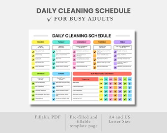 掃除スケジュールチェックリストPDF毎週掃除チェックリスト毎週掃除スケジュール家庭掃除プランナー編集可能ADHD家庭掃除