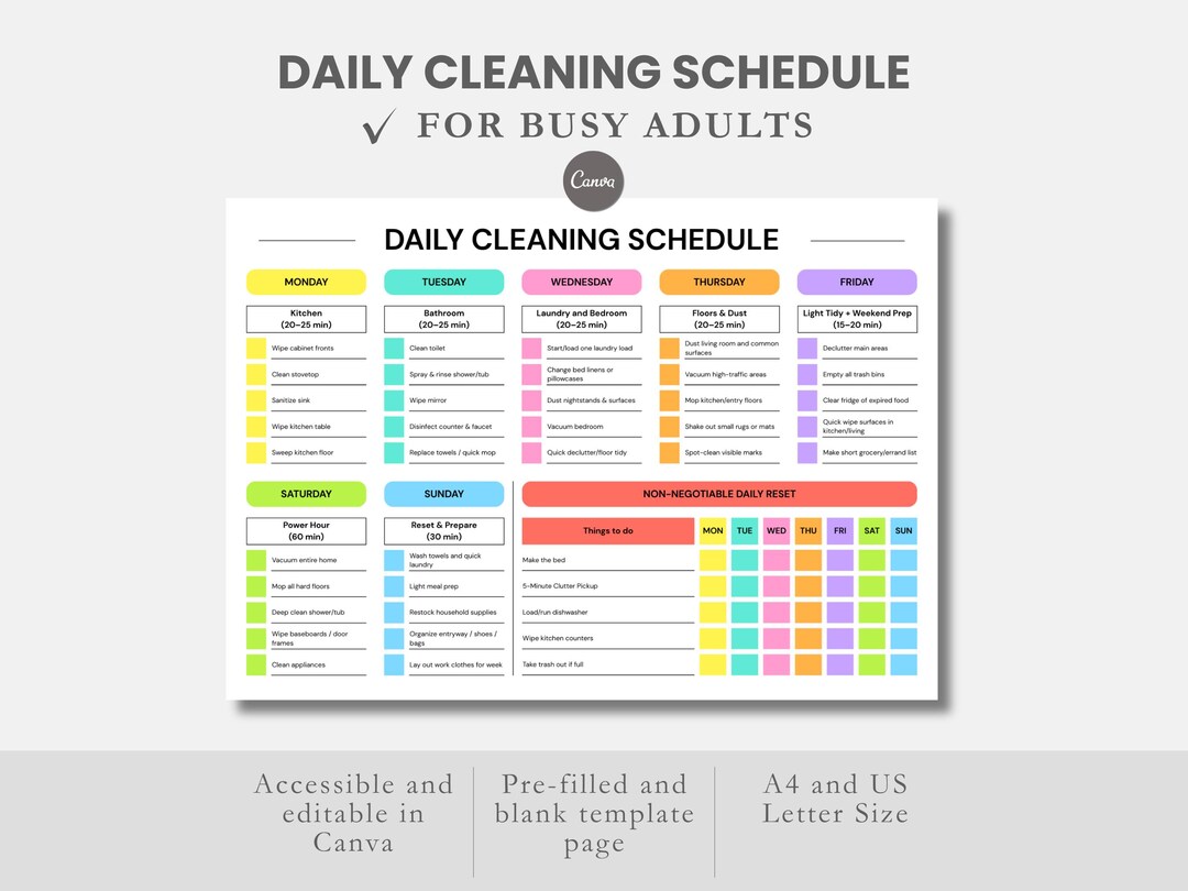 Canva Editable ADHD Cleaning Planner Printable Cleaning Checklist ADHD ...