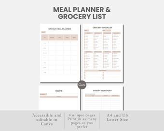 meal prep and grocery list weekly meal planner food planner shopping list meal planner with grocery list recipe journal kitchen inventory