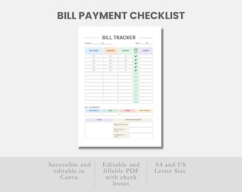 毎月の請求書支払いトラッカー、印刷可能な請求書トラッカー、PDFユーティリティ支払いトラッカー、請求書支払いログ、Canva編集可能な毎月の支出トラッカーログ