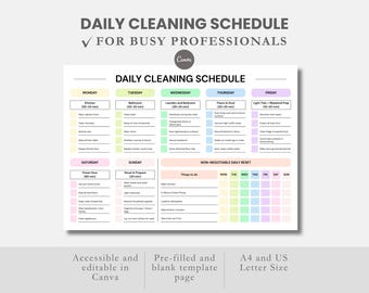 編集可能な掃除スケジュールチェックリスト、印刷可能な掃除スケジュールプランナー、家事チャート、ADHD掃除プランナー、家庭掃除