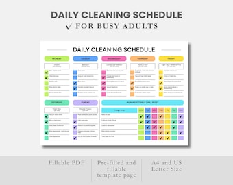 編集可能な掃除プランナー、PDF掃除チェックリスト、印刷可能なADHD掃除スケジュール、ADHD家事チャート、毎週の家事チェックリスト
