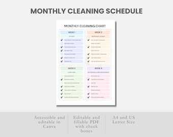 編集可能な月間家事表 PDF 家の掃除チェックリスト Canva 掃除のやることリスト 家庭掃除プランナー 家の掃除スケジュール DIY
