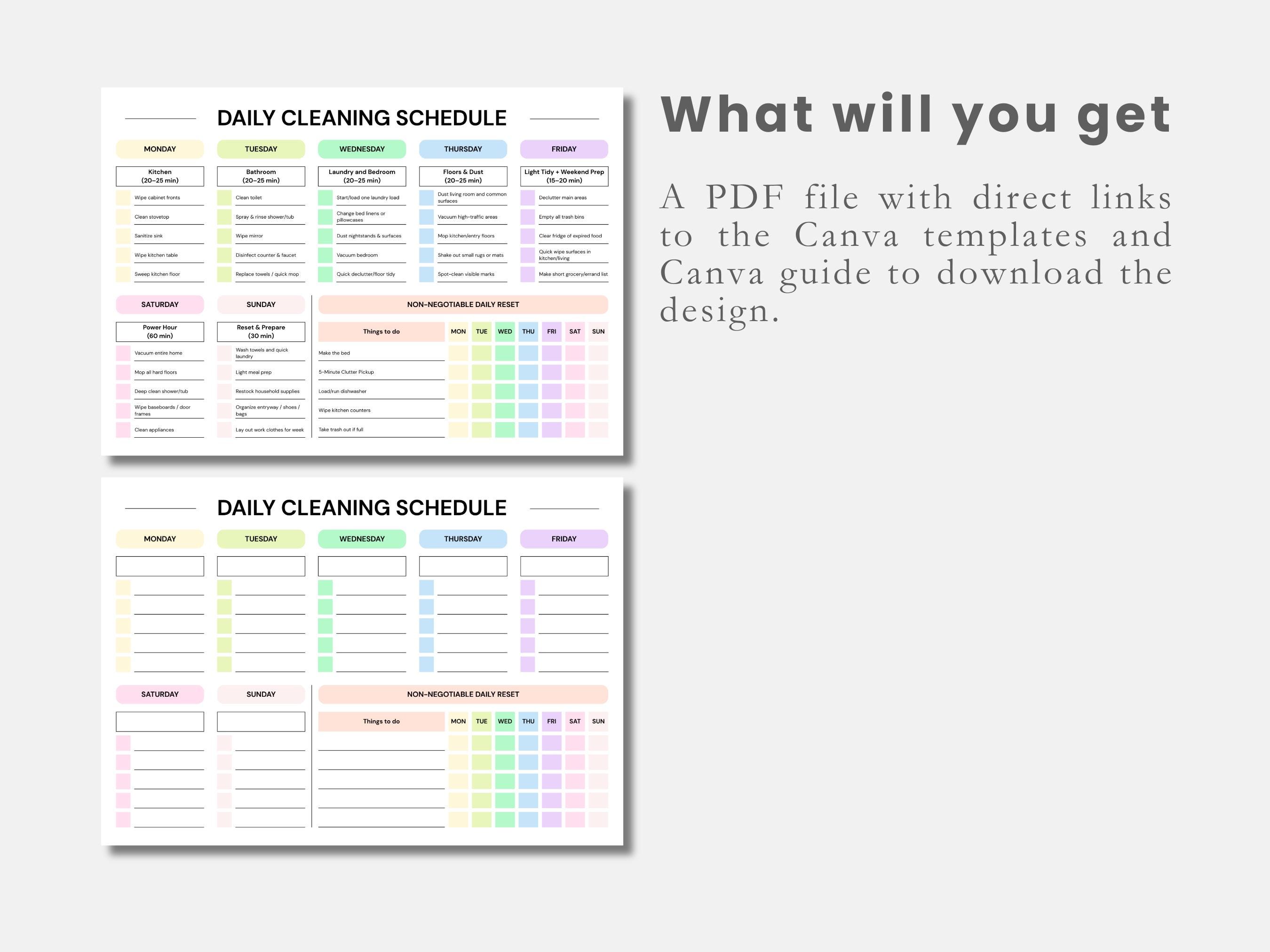 Editable Cleaning Schedule Checklist Printable Cleaning Schedule ...