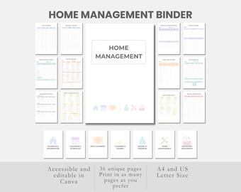 Pacote de fichário para organização doméstica, organizador para casa, planejador familiar imprimível, kit de organização para casa, modelo de planejador de manutenção doméstica
