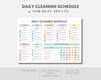 毎週の掃除スケジュール（記入可能なPDF）ADHD掃除プランナー、家事チェックリスト、家の掃除ルーチン、家事ToDoリスト（印刷可能）
