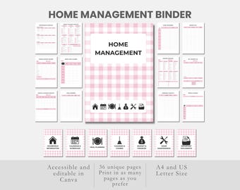 home management binder printable gingham style life planner bundle family household planner home maintenance planner family emergency binder