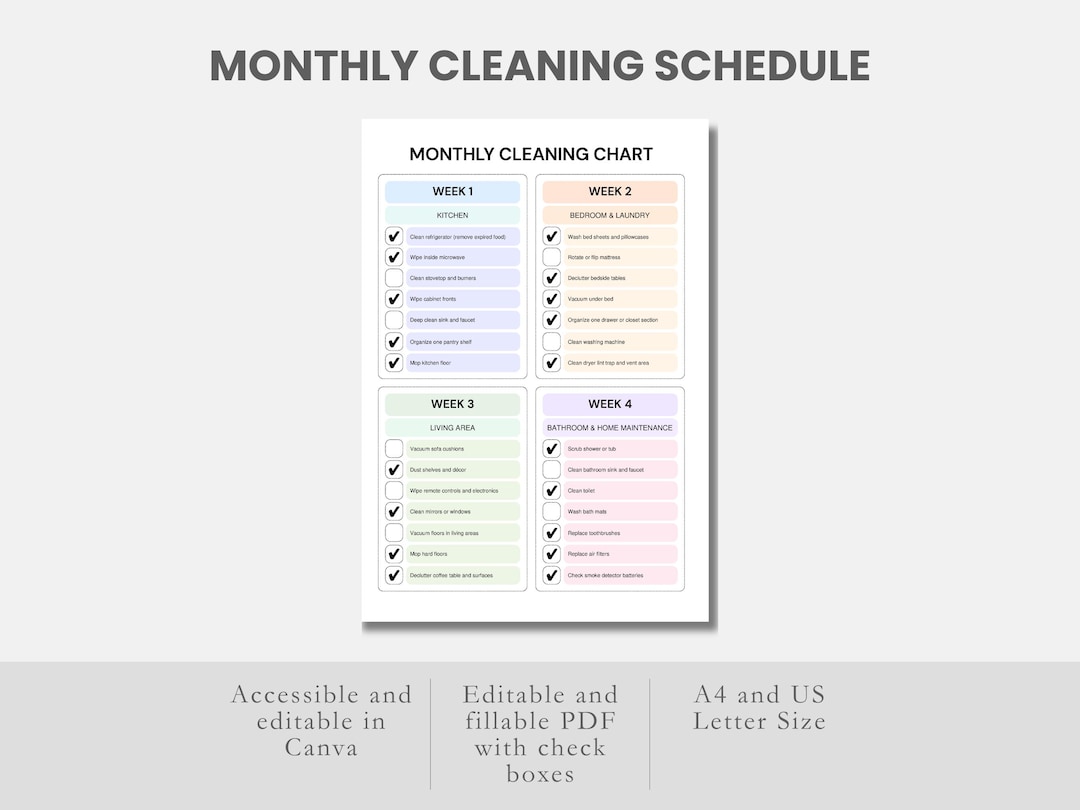 Monthly Chore Chart Printable Monthly Cleaning Checklist ADHD Home ...