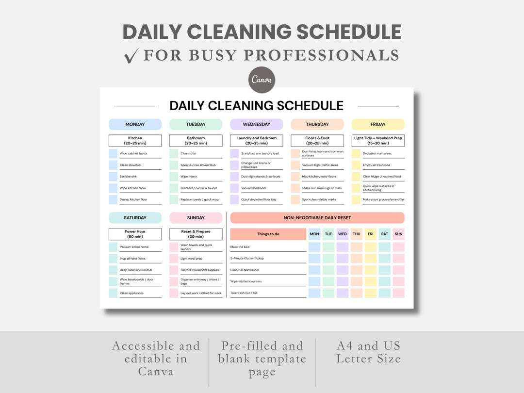 Canva Editable Cleaning Schedule Template ADHD Home Cleaning Planner ...