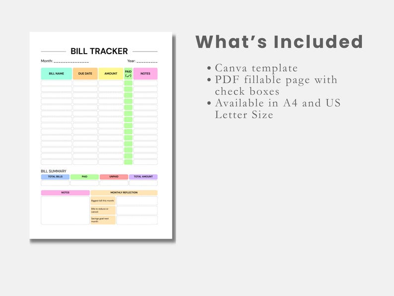 Rastreador de pagos de facturas PDF editable Organizador de facturas Canva Lista de verificación de pago de facturas editable Registro de facturas Diario de seguimiento de pagos de servicios públicos imprimible PDF imagen 3