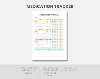 記入可能な毎日の投薬トラッカーPDF投薬チャート印刷可能な投薬摂取シート投薬リマインダーチャートペット投薬トラッカーPDF