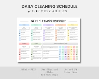 編集可能な掃除プランナー、記入可能なPDF、毎週の掃除スケジュール、印刷可能な家事チャート、ADHDの掃除チェックリスト、家事リスト