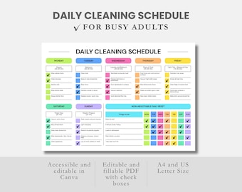 掃除スケジュールのチェックリスト CanvaとPDFで編集可能 ADHD掃除プランナー印刷可能 掃除チェックリスト 家事チャート 家事リスト