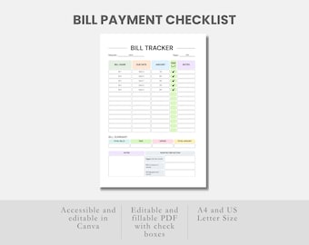 請求書支払いトラッカー（印刷可能なPDF）、毎月の請求書オーガナイザー、Canvaで編集可能な請求書支払予定表、毎月の経費ログ、財務トラッカー、予算プランナー