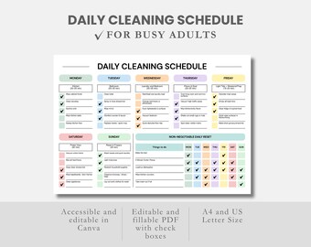 編集可能なPDF掃除スケジュールチェックリスト Canvaで編集可能な忙しい大人のためのADHDホーム掃除プランナー 家事チャート掃除チェックリスト