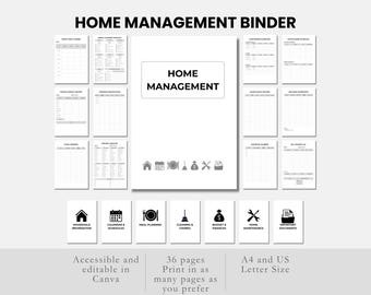 Modelo de fichário para gerenciamento doméstico imprimível, pacote de planejamento familiar, kit de organização doméstica, organizador de fichário familiar, fichário de emergência.
