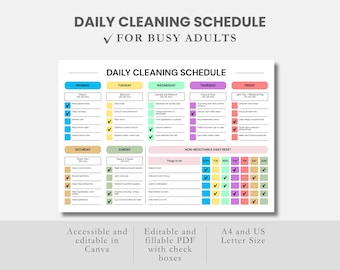 ADHD 掃除プランナー（記入可能 PDF 掃除チェックリスト、印刷可能、Canva で編集可能）、家事スケジュールチェックリスト、家事チャート DIY