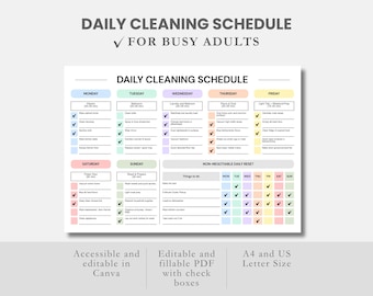 忙しい大人のための掃除スケジュールチェックリスト 家事チャート 家事掃除プランナー PDF 週次掃除スケジュール Canva 編集可能