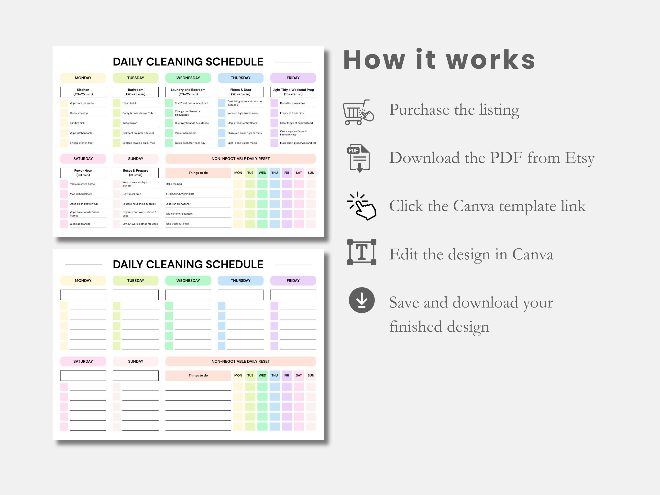 Editable Cleaning Schedule Checklist Printable Cleaning Schedule ...
