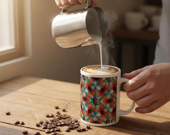 Kaleidoscope Coffee Bean Mug - Stylish Ceramic Coffee Cup - Various Sizes - 11oz Color Options