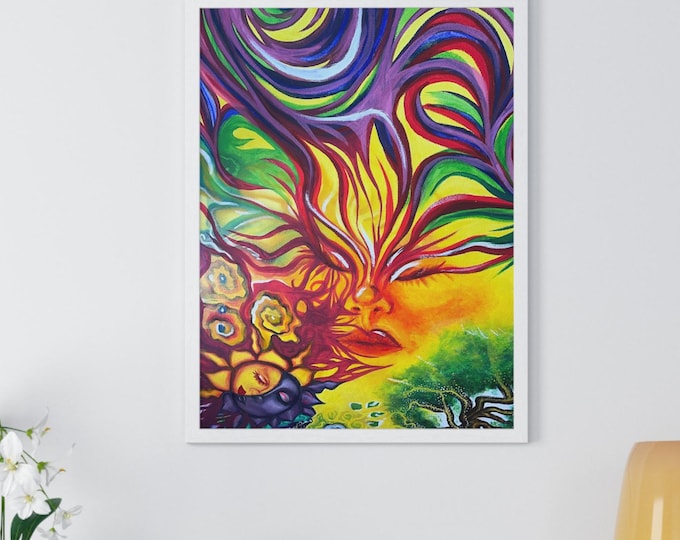 Psychedelic Face Poster Print | Colorful Wall Art | Trippy Psychedelic Decor | Spiritual Art Print | Vibrant Boho Wall Decor | Lumea Art