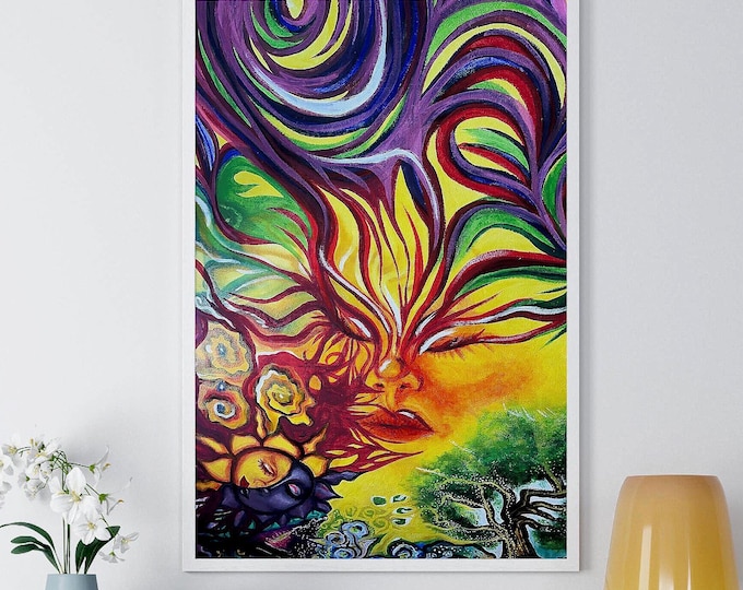 Psychedelic Abstract Face Poster | Colorful Wall Art Print | Trippy Flow Art | Vibrant Home Decor | Spiritual Art | Lumea Edition