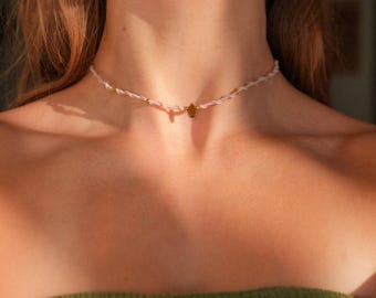 Tigerauge Tropfen Halskette | Boho Hippie | silber | gold | Sommer Kette | Edelstein | Kristallschmuck | Choker | Bohemian | Geschenk