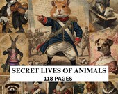 Whimsical Animal Vintage Ephemera, Junk Journal Pages Printable, Collage Scrapbook Pages, Antique Paper Backgrounds, Digital Download