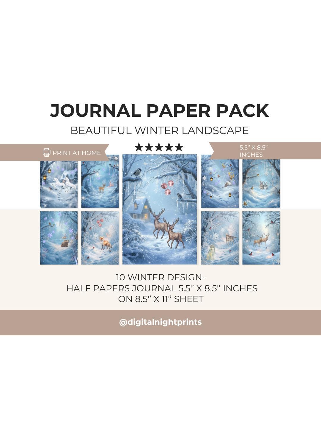 Winter Frosty Junk Journal Pages: Blue Forest With Snowflakes Animals ...