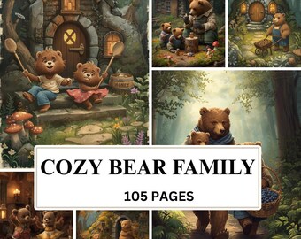 Woodland animal junk journal pages printable, cozy bear ephemera pack, forest scrapbook paper, storybook collage sheets set