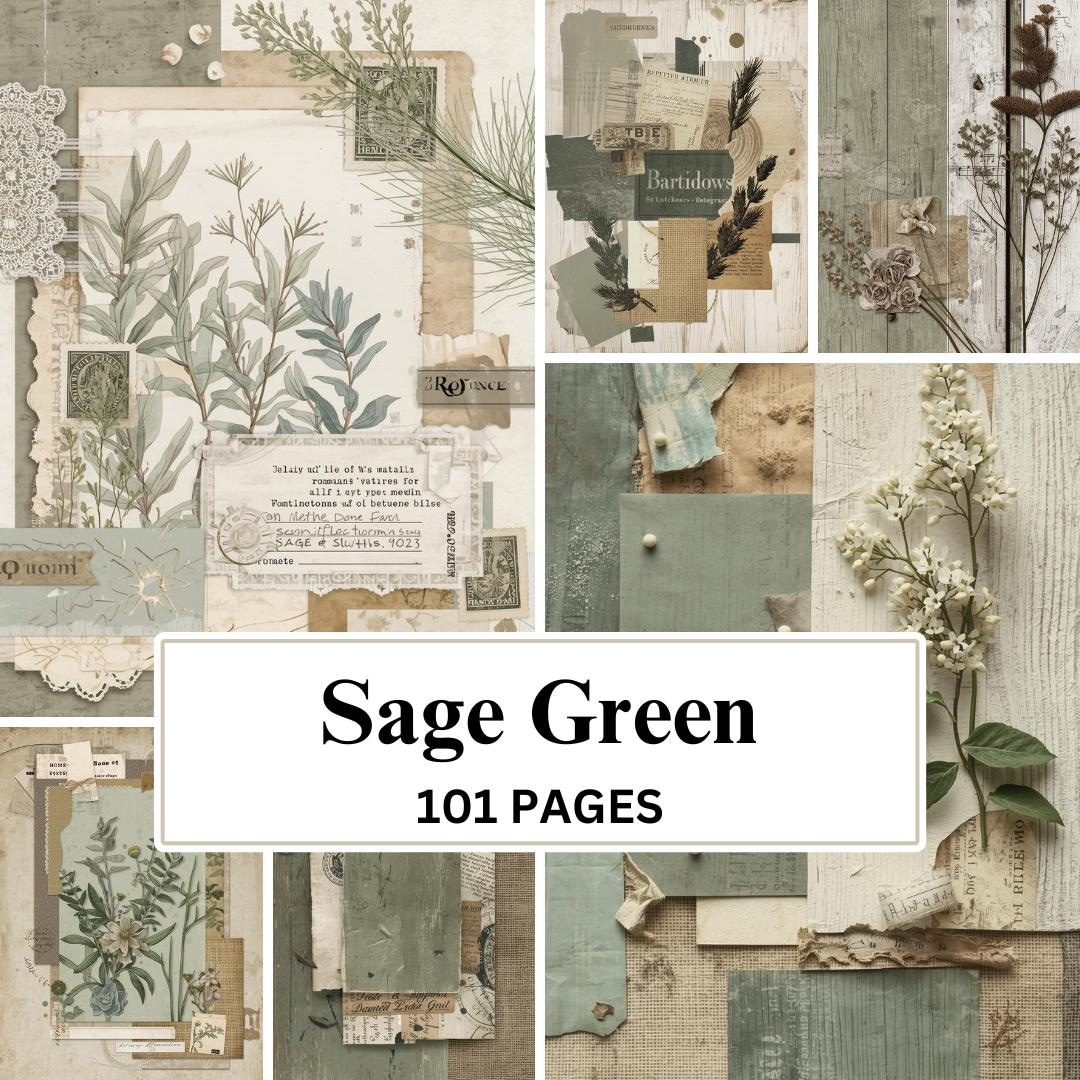 Sage Green Junk Journal Pages Printable, Vintage Botanical Ephemera ...
