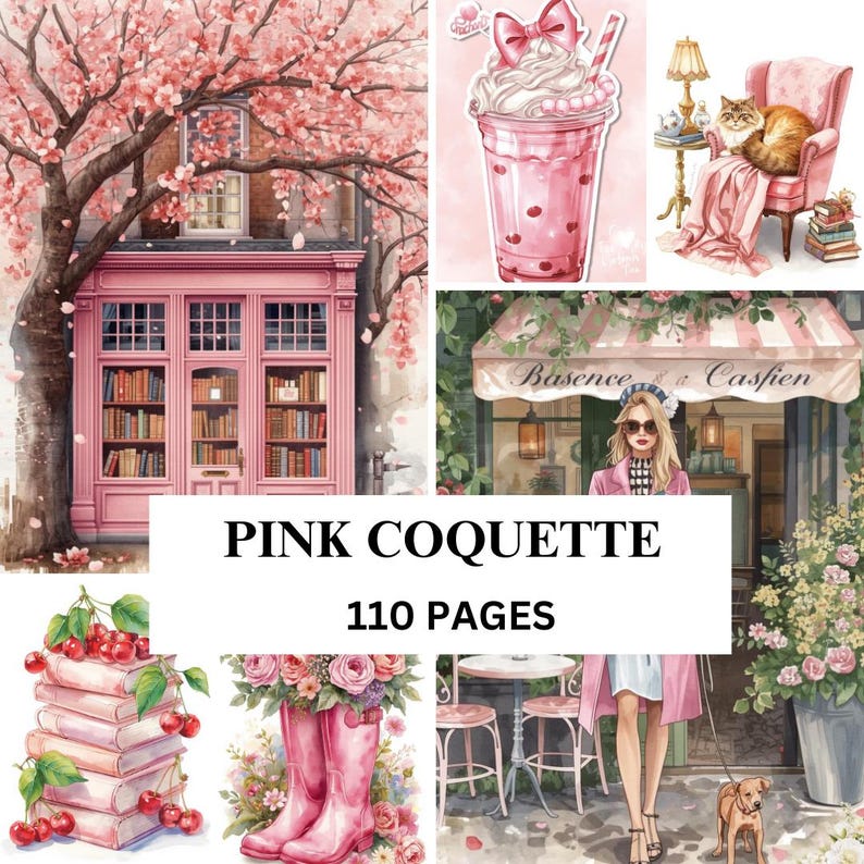 Pink Coquette – Digital Junk Journal Pages, Pastel Pink Watercolor ...