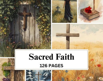 Sacred Faith Junk Journal Kit | Bible Ephemera Cross Pages | Christian Scrapbook Pages | Vintage Bible Digital Papers