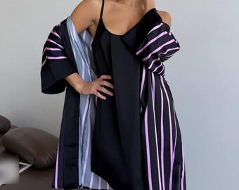 Conjunto de camisa y bata de seda para mujer, ropa de estar en casa de seda, pijama de satén, pijama de seda de lujo