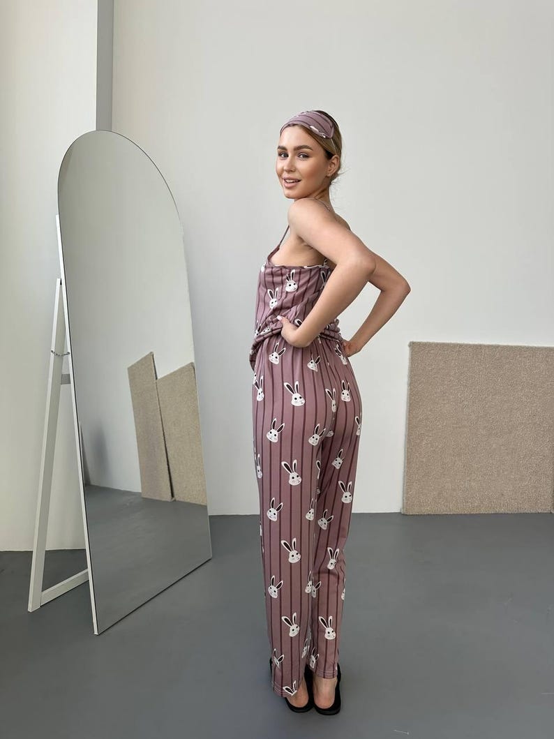 Bunny Print Pyjama Set, Cami Top und Hose Nachtwäsche, Süßer Schlaf Set Frauen, Ostern Pyjamas Bild 12