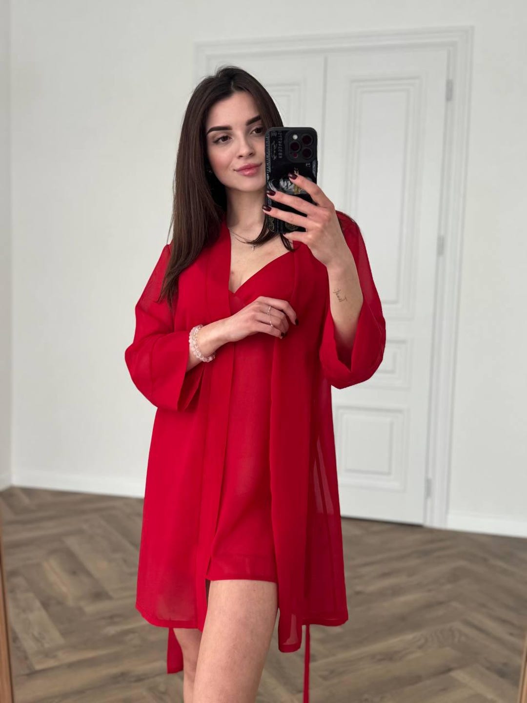Chiffon Robe and Slip Dress Set, Sheer Kimono Robe and Nightgown ...