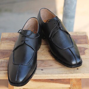 Black Pebble Grain Leather Split Toe Derby Men Shoes