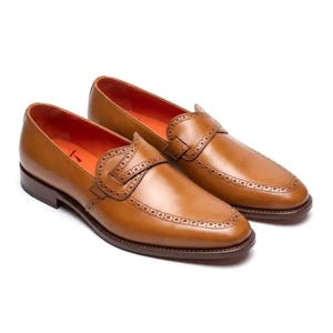 Bruine leren brogue-loafers herenschoenen met split-teen