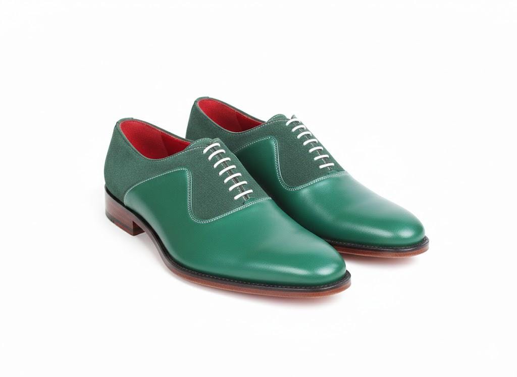 Emerald Green Men's Oxford Shoes - Genuine Leather Dress Shoe, Handmade Cap Toe, Wedding & Formal Wear, Bold Fashion Statement