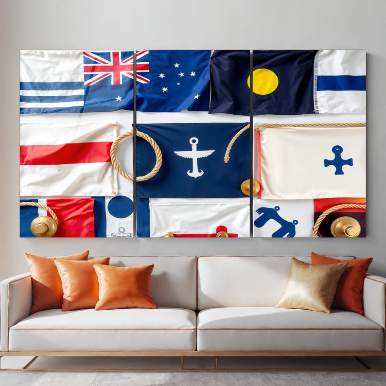 Nautical Flags Tempered Glass Art: Coastal Living Room Decor - Etsy