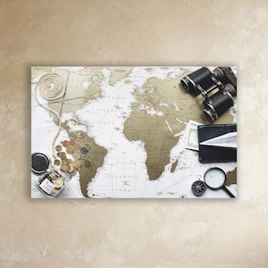 Traveler Geschenk Weltkarte Glas Wand Kunst | Travel Vision Board Print | Rucksackreisender