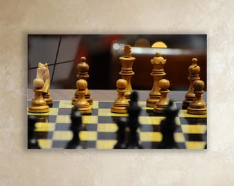 Tablero de ajedrez de cristal para pared: decoración clásica de madera para jaque mate.