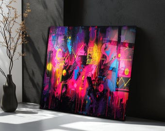 Graffiti Glass Wall Art: Colorful Abstract Geometric Print, Vibrant Maximalist Decor, XL Artwork
