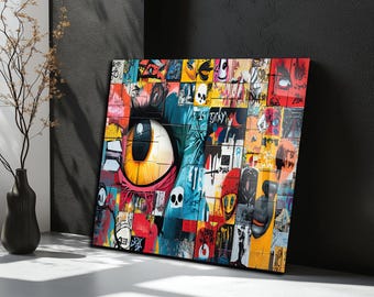 Graffiti Wall Art Glass Print: Colorful Urban Street Mural Collage Large Decor