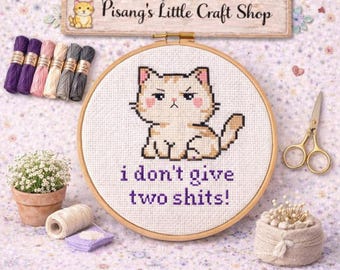 Funny Cat Cross Stitch Kit, Sassy Cat Embroidery Kit, Beginner Cross Stitch Kit, Cat Lover Gift, DIY Craft Kit