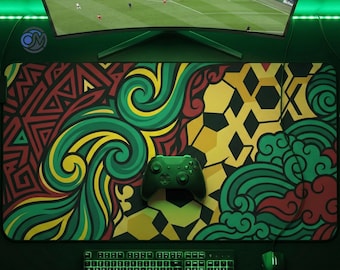Tapis de bureau Culture mondiale du football, art sportif mondial abstrait, tapis de souris XL motif multiculturel, cadeau de fan de football, décoration de tournoi dynamique
