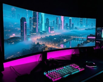 Pack de papiers peints Cyberpunk City, super ultra-large, néon 8K pour ordinateur de bureau, tablette et smartphone (téléchargement numérique)