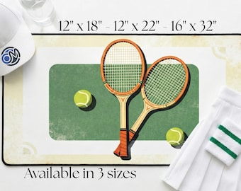 Tapis de bureau de tennis rétro, art sportif moderne du milieu du siècle, tapis de souris vintage des années 1960, cadeau pour entraîneur de tennis, déco de bureau vieil argent